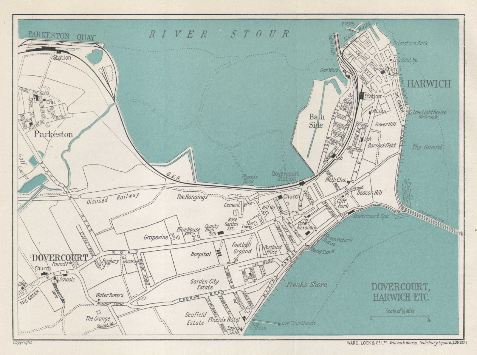 HARWICH vintage tourist town city plan. Dovercourt. Essex. WARD LOCK 1927 map